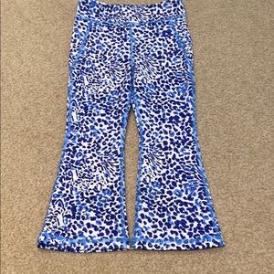 Blue and White Leopard Print Flared Pants